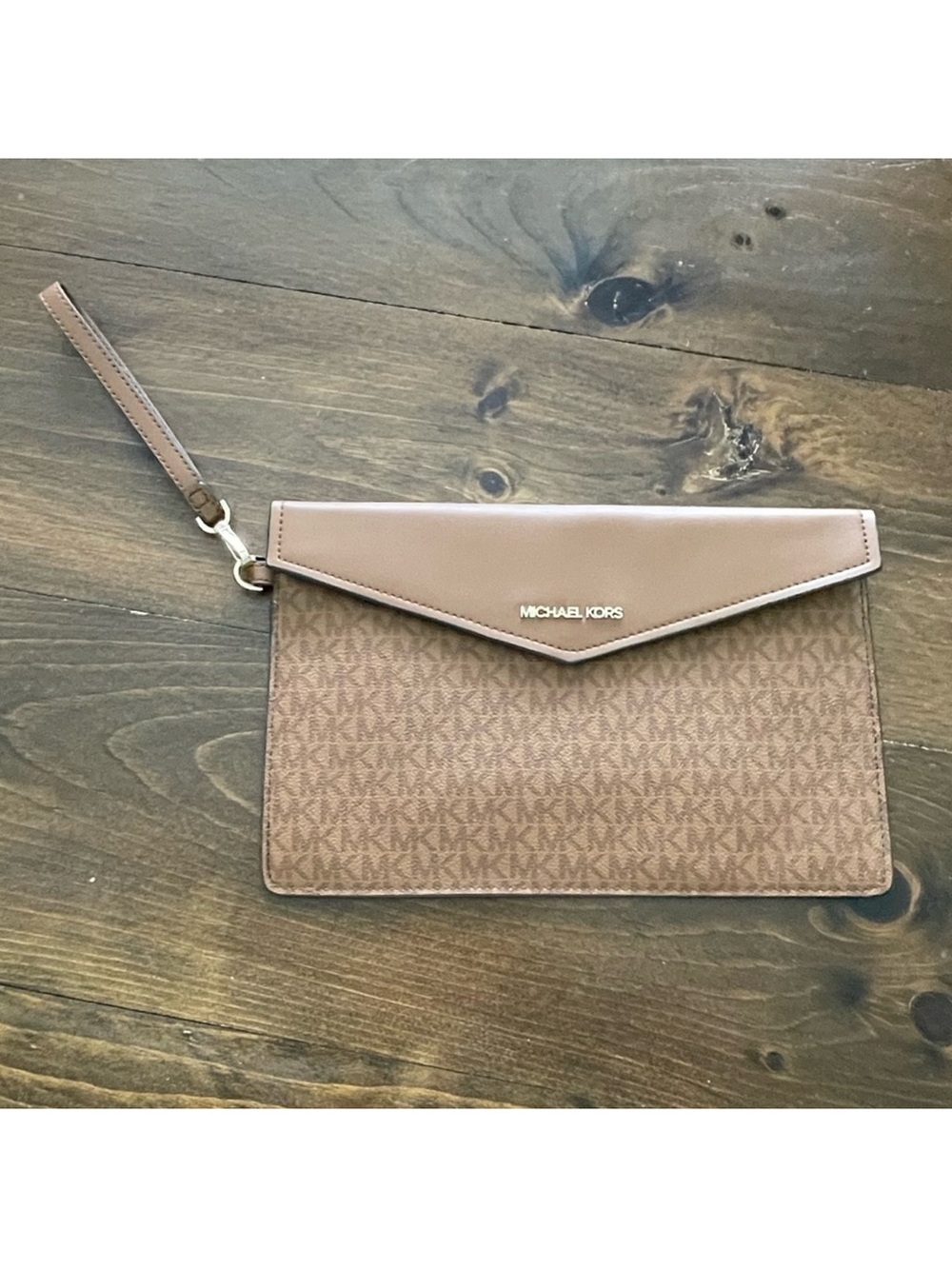 Michael Kors Brown Logo Wristlet Clutch